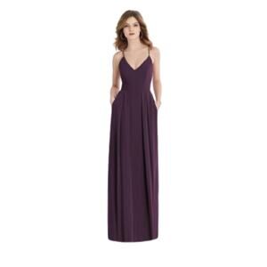 After Six Aubergine Spaghetti Strap Pleated Pocket Formal Dress 1514 Size 14 NEW